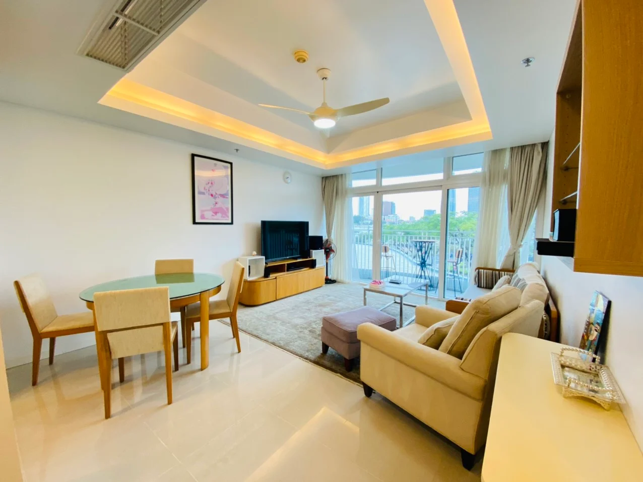 This modern, fully air-conditioned two bedroom apartment for sale is located on the 2nd floor in Azura Building Da Nang