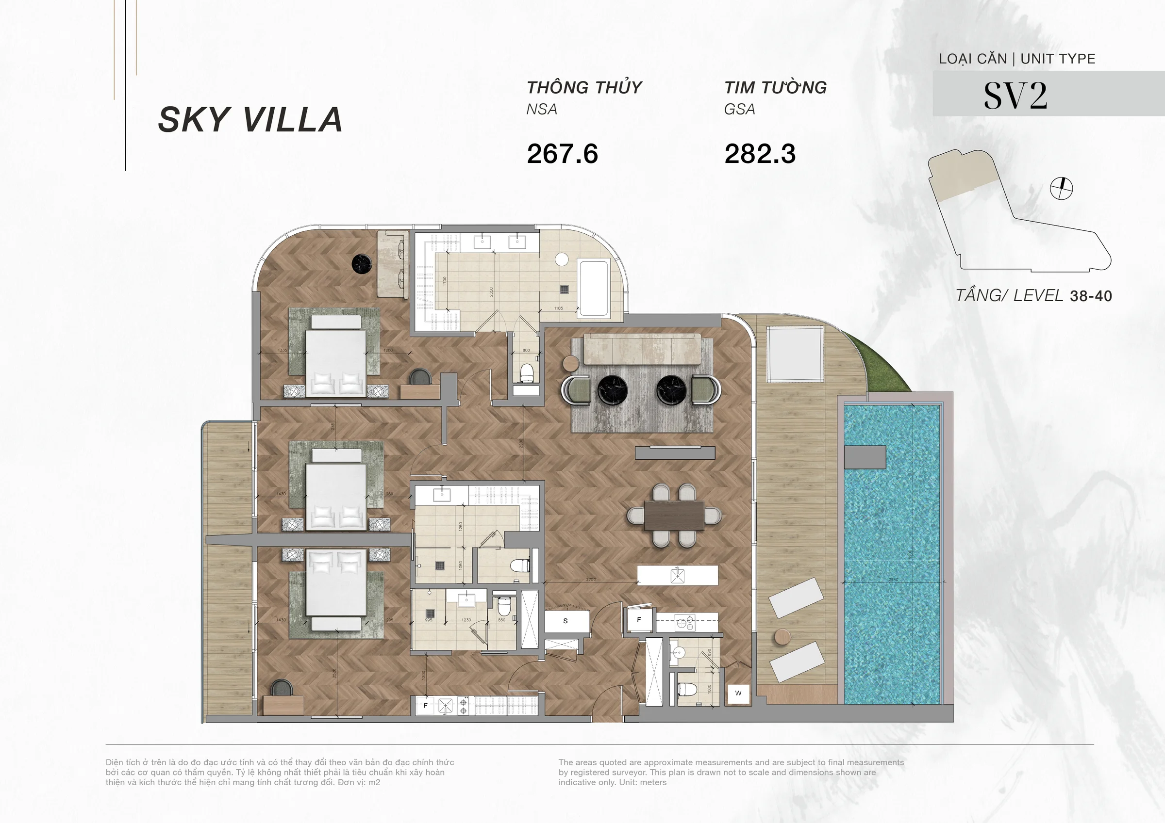 Located on the 38th to 41st floors of Nobu Residences Da Nang, these Sky Villas are among the most exclusive homes in the project. With only six units in total—around 3% of the entire 43-storey building—this is a rare opportunity to own a truly distinctive residence in a prime beachfront location overlooking My Khe Beach, consistently ranked among the world’s most beautiful beaches.