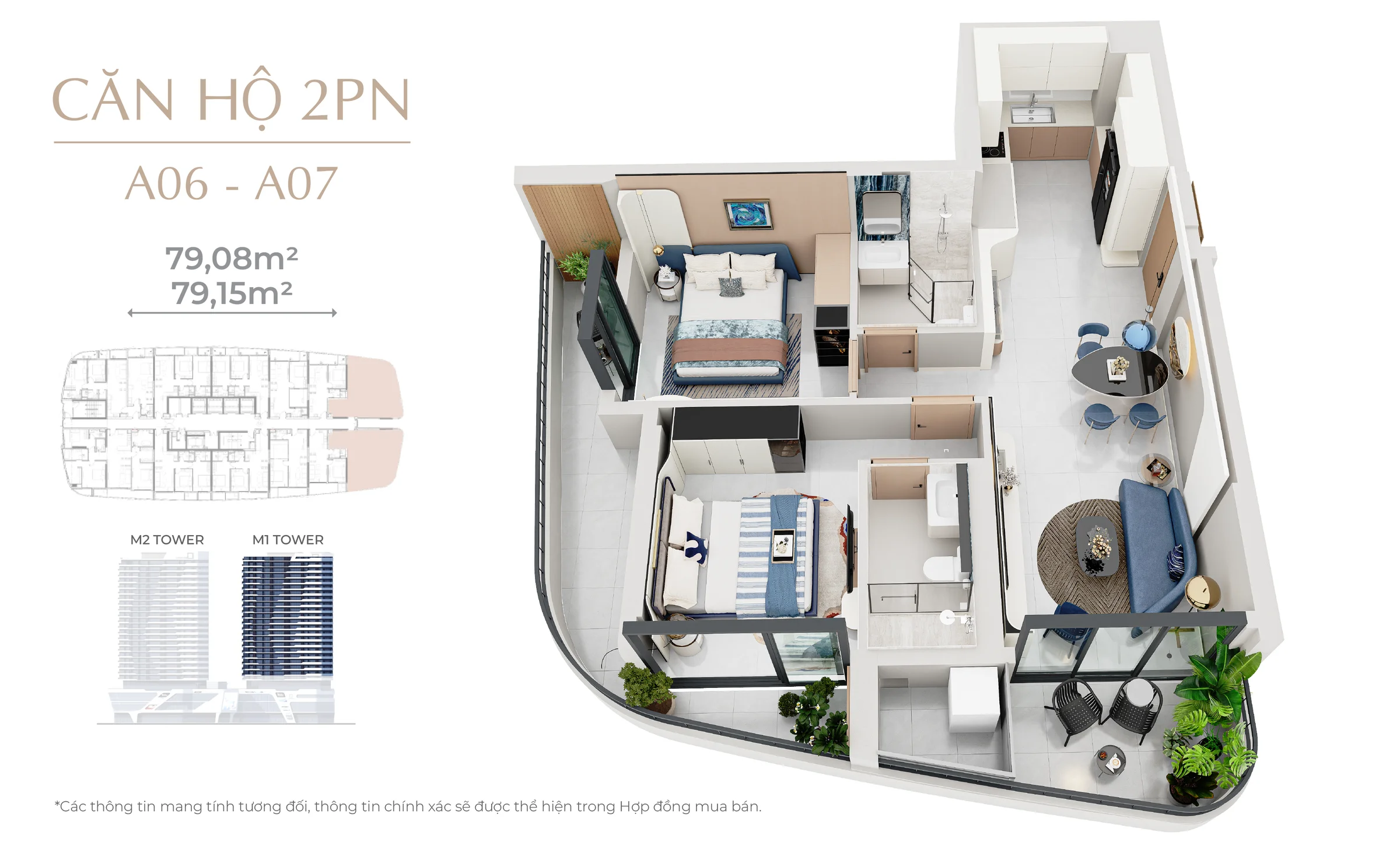 2 Bedroom for Sale at The Meridian project. 2 bedroom type at The Meridian is suitable for a family with size from 70sqm. The apartment has a big living room and an open kitchen. Beside, the apartment is also suitable for rent which bring a stable caashflow for owners